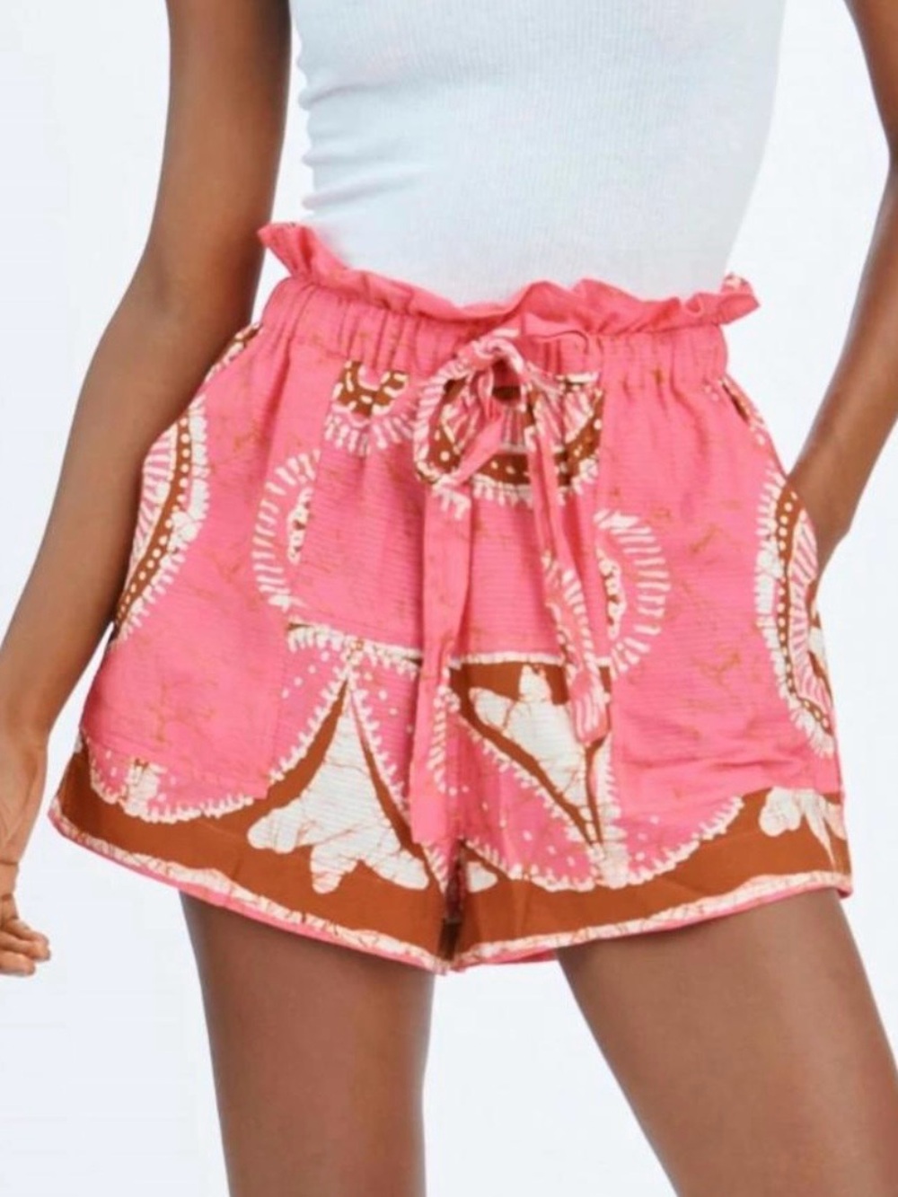 Love The Label Ramona Shorts Pink Brown Batik Print Size Small